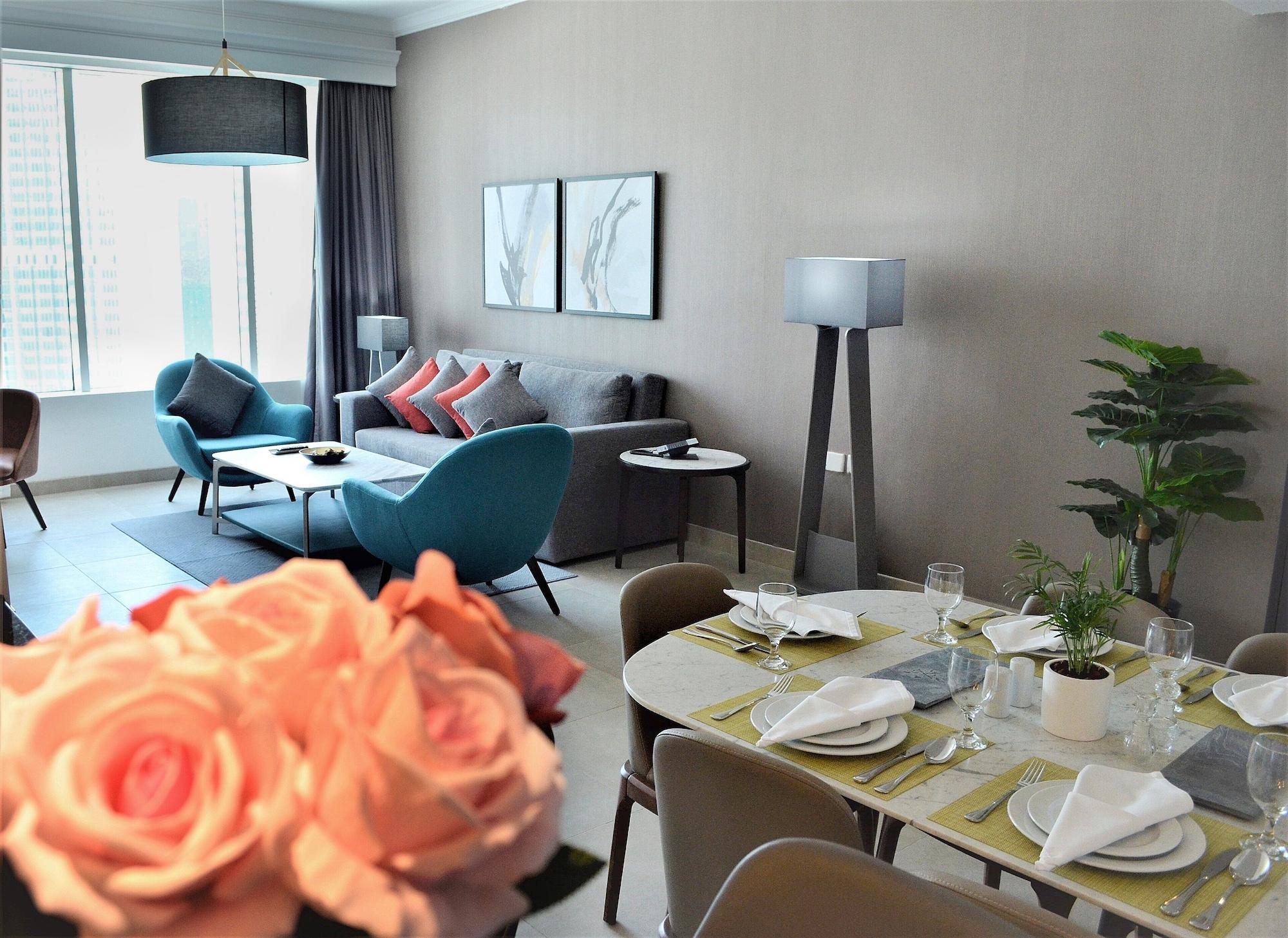 Somerset West Bay Doha Exterior photo A living room in a serviced apartment in Dubai